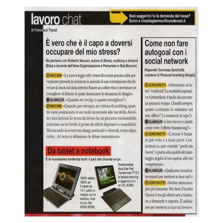 Pillole su Lavoro e Social Newtork - Glamour Luglio 2011