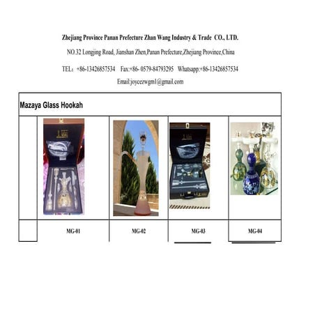 Glass hookah catalogue from Zhan Wang Industiry & Trading Company