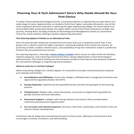 Planning Your B Tech Admission? Here’s Why Noida Should Be Your First Choice