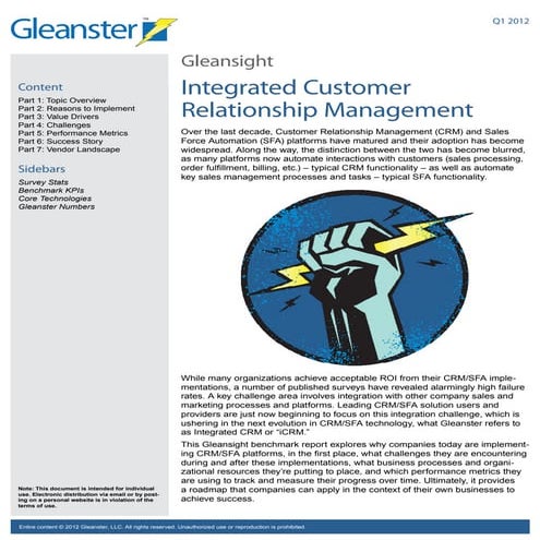 Integrated Customer Relationship Management (CRM) Benchmark 2013