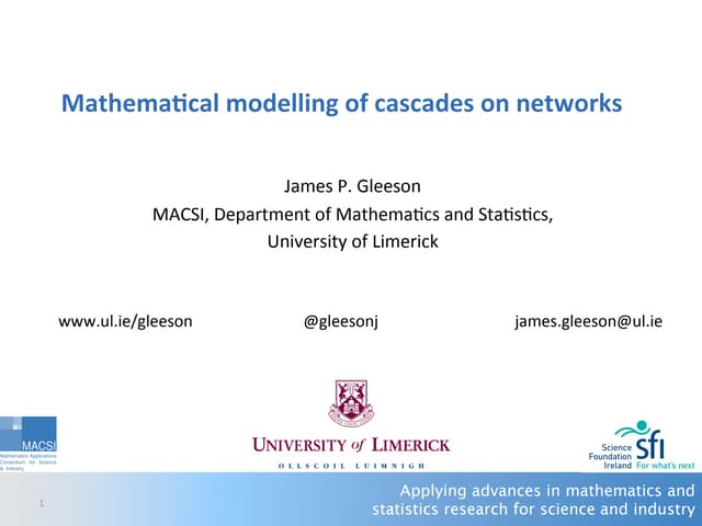 Databeers Dub #2 - James Gleeson - Mathematical modelling of cascades on netw...