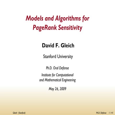 Ph.D. Defense: Models and Algorithms for PageRank sensitivity