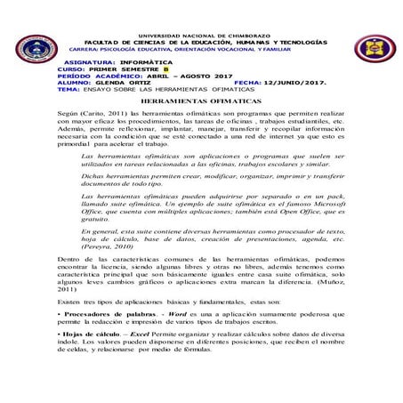Ensayo  herramientas ofimáticas