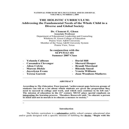 Dr. Clement Glenn, Featured Author, NATIONAL FORUM JOURNALS