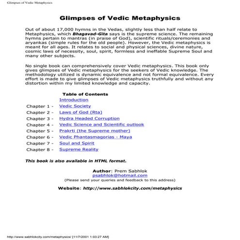 Glimpese of Vedic Metaphysics