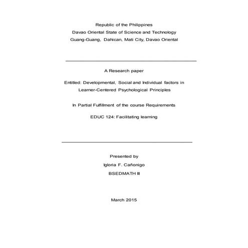 developmental social individual factors of learner centered principle