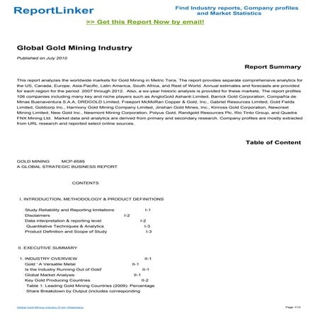 Global Gold Mining Industry