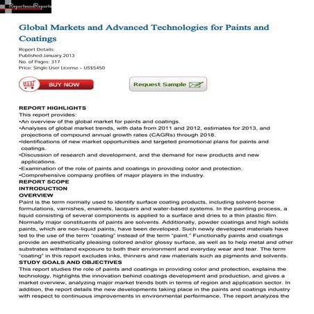 Global Markets and Advanced Technologies for Paints and Coatings