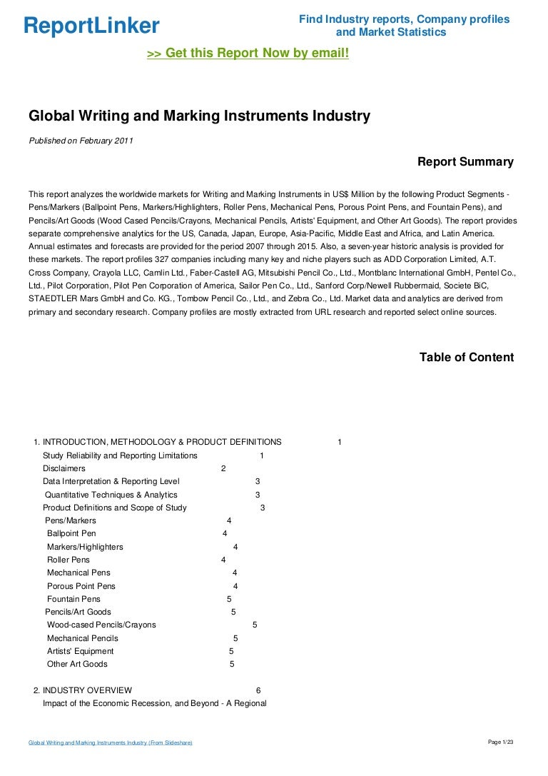 Global Writing and Marking Instruments Industry