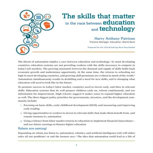 The skills that matter in the race between education and technology. Harry An...