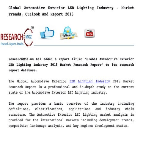Global Automotive Exterior LED Lighting Industry - Market Trends, Outlook and...