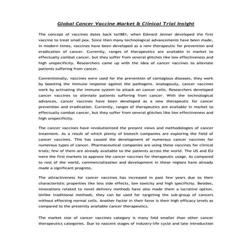 Global cancer vaccine market & clinical trial insight