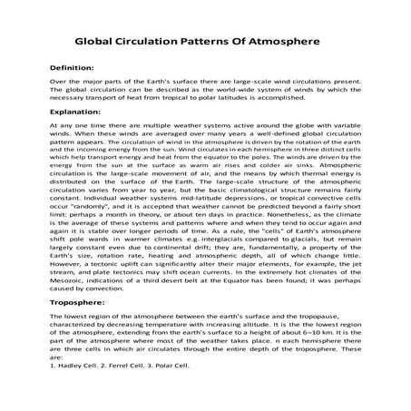 Global circulation patterns of atmosphere
