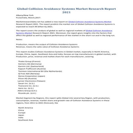 Global collision avoidance systems market research report 2021 | PDF