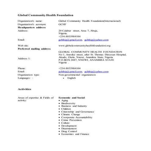 Global community health foundation updated cso requirements of United Nations...