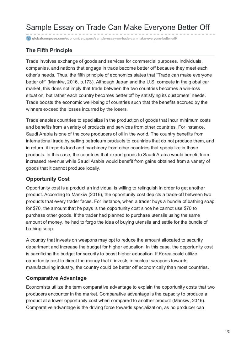 Globalcomposecom Sample Essay On Trade Can Make Everyone Better Off Essay Writing Business also High School Scholarship Essay Examples Critical Essay Thesis Statement