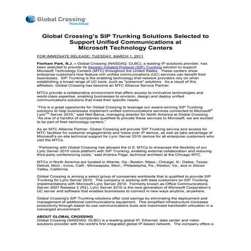 Global Crossing &amp; Microsoft Technology Ctr