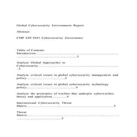 Global Cybersecurity Environment ReportAbstractCMP 620