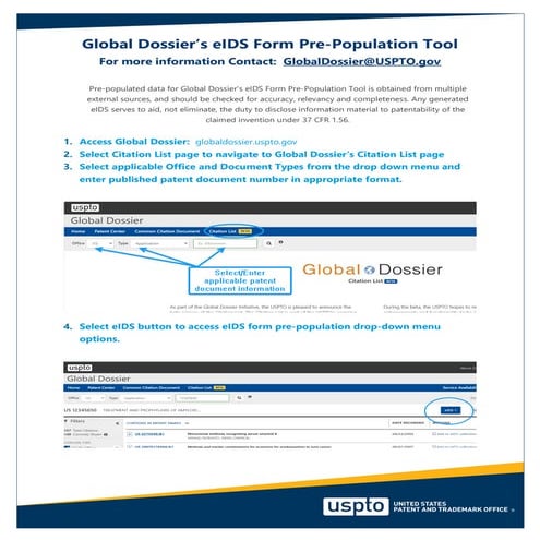 Global Dossier eIDS Form Pre-Population Tool for Patent Citations | PDF