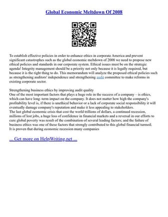 Global Economic Meltdown Of 2008