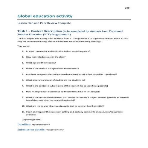 Global education activity template