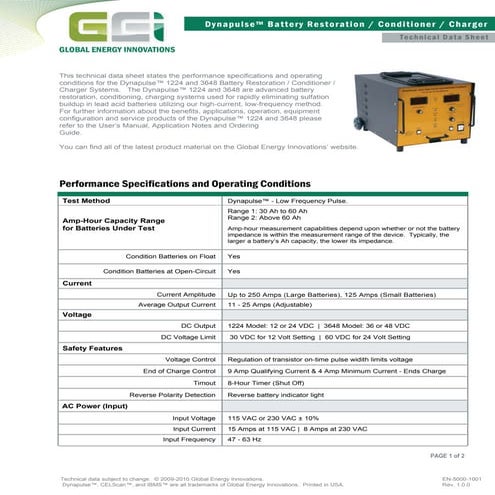 Global energy innovation_dynapulse_3648_battery_restoration_conditioner_systems_datasheet