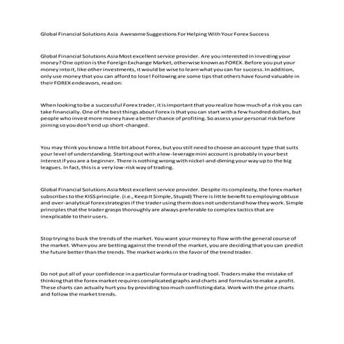 Global financial solutions asia  awesome suggestions for helping with your fo...