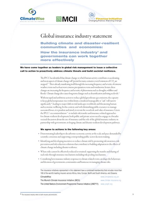 Global insurance industry statement