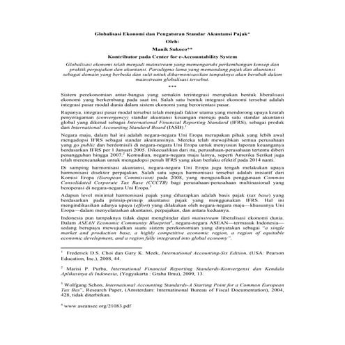 Globalisasi Ekonomi dan Pengaturan Standar Akuntansi Pajak