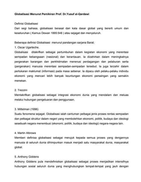 Globalisasi Menurut Islam Dr1 Yusof Al Qardawi