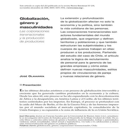 Globalización, Genero y Masculinidades   Jose Olevaria - chile