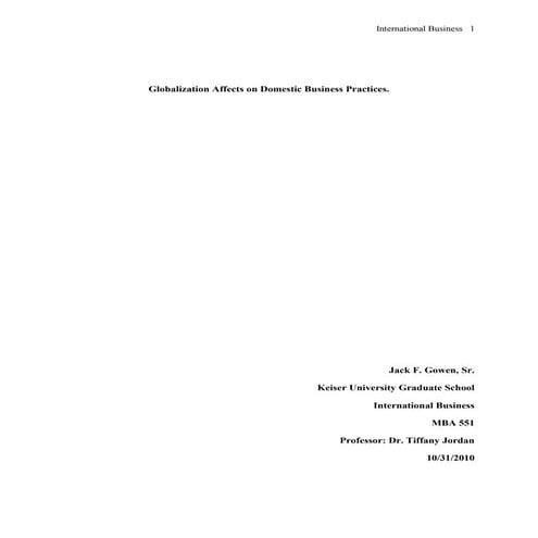 Globalization And Its Affect Upon Domestic Business Practices