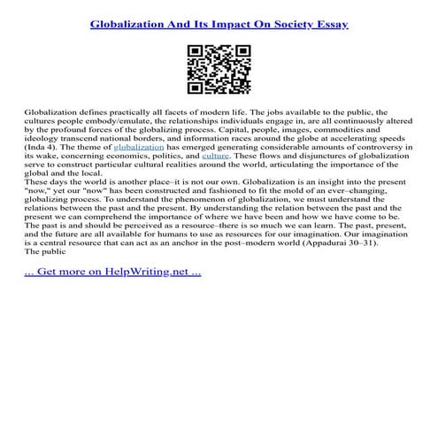 Globalization And Its Impact On Society Essay