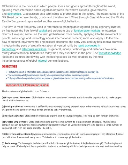 B.com project on Globalization 