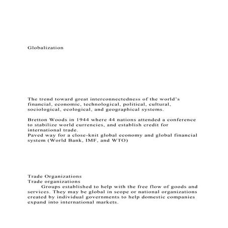Globalization The trend toward great int.docx