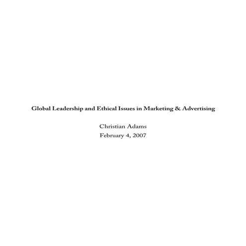 Global leadership and ethical issues in marketing & advertising