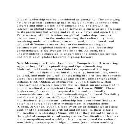 Global leadership can be considered as emerging. The emerging natu.docx