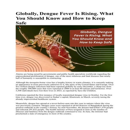 Globally, Dengue Fever Is Rising. What You Should Know and How to Keep Safe