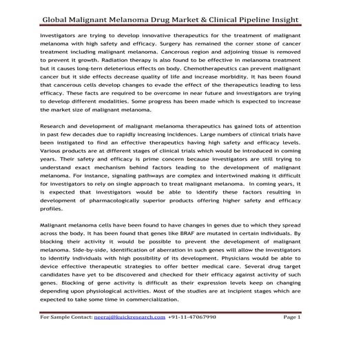 Global malignant melanoma drug market &amp; clinical pipeline insight