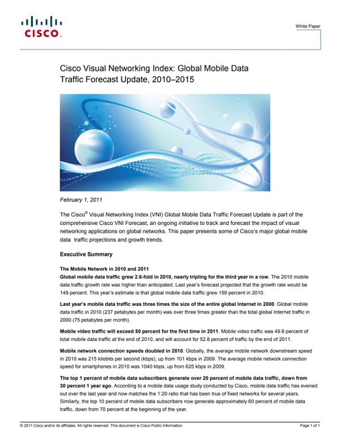 Global Mobile Data Traffic Till 2015