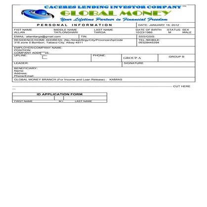 Global money application form | DOC