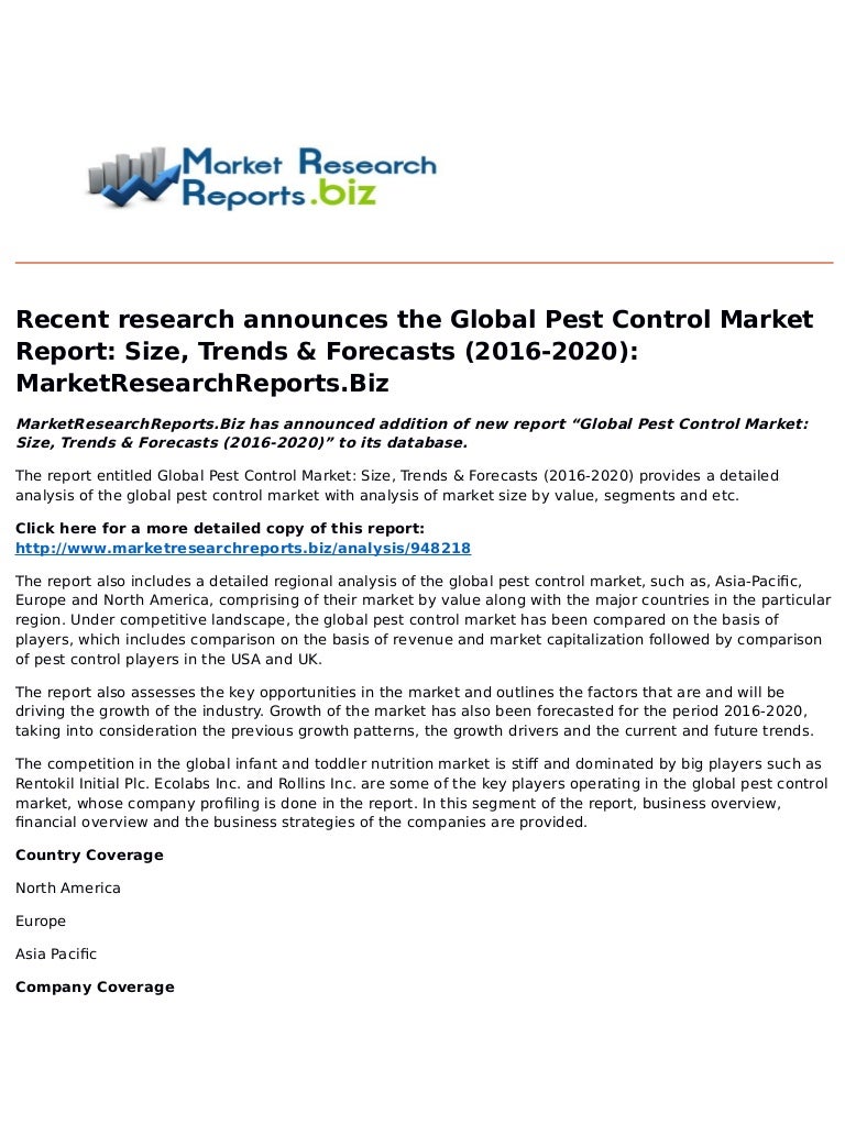 Global pest control market size, trends & forecasts (2016 2020)