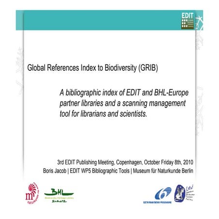 Global References index to Biodiversity (GRIB), a bibliographic index of EDIT...