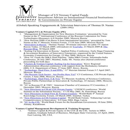 Global Speaking Engagement &amp; Interviews Of Thomas D Nastas