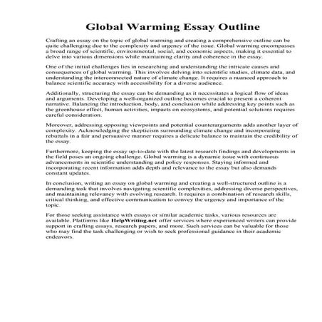 Global Warming Essay Outline. . Global warming research paper