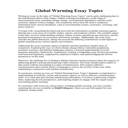 Global Warming Essay Topics