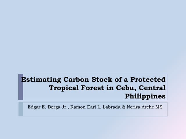 Estimating Carbon Stock of a Protected Tropical Forest in Cebu, Central Philippines