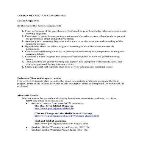 Global warming lesson plan greek suggestion