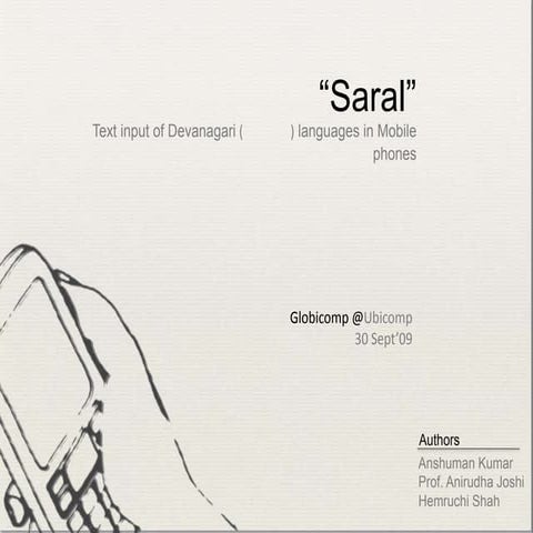 "Saral" Devanagari text input system for Mobile Phones