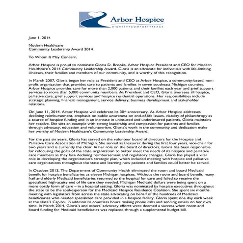 Gloria Brooks – 2014 nominee for Modern Healthcare's Community Leadership Award